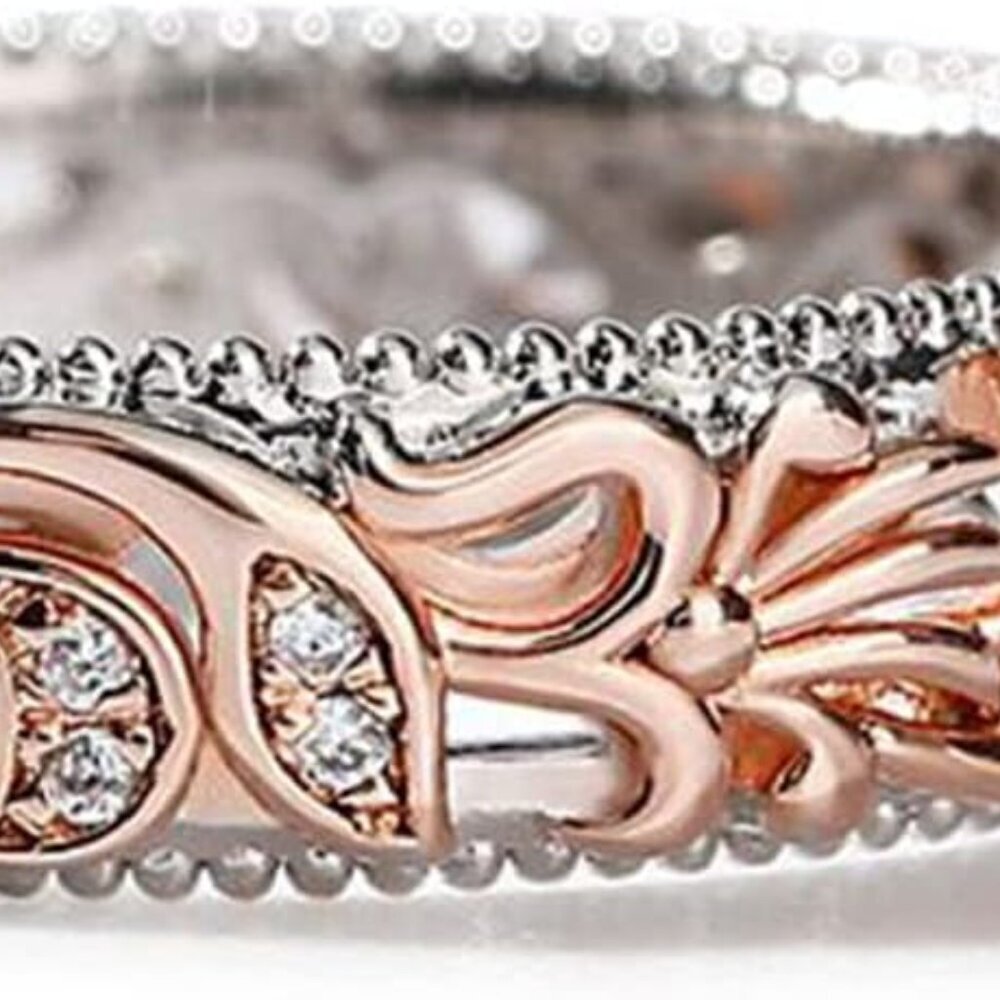 Floral Ring Band Sterling Silver Two Tone Leaf Carved Vintage Unique Hollow Flow